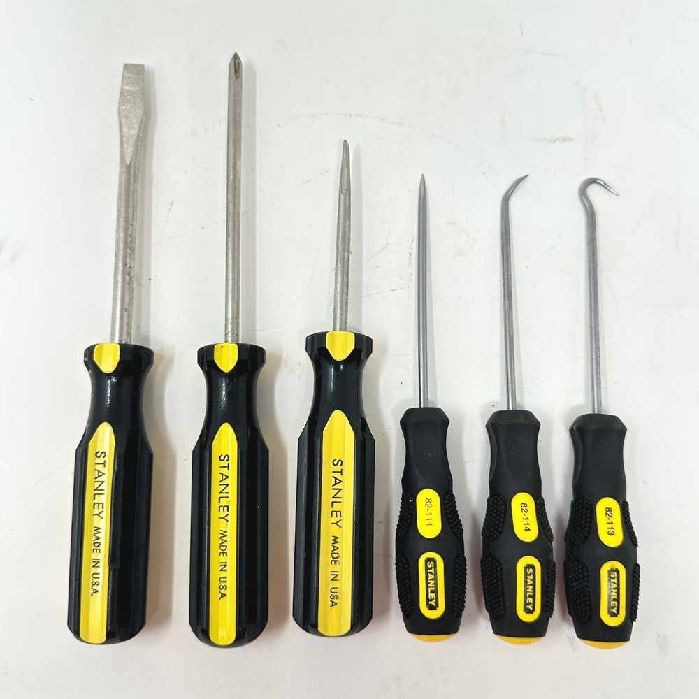 Stanley 6 Piece Screwdriver Awl Hook Pick Set USA Made Black Yellow